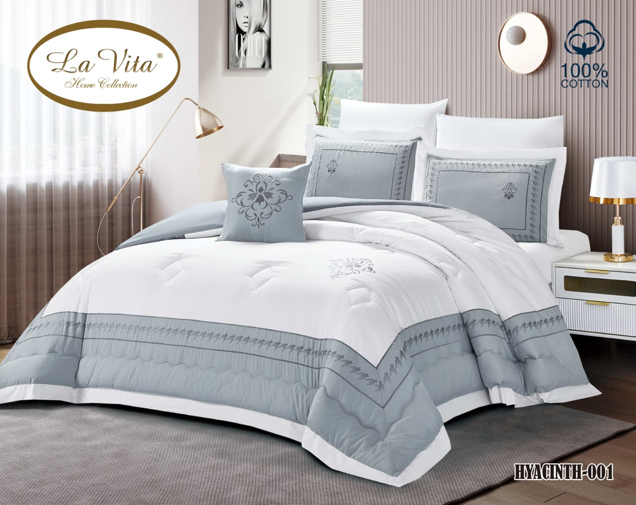 طقم لحاف 7 قطع *ياقوتي*.  Quilt 7pc Set *HYACINTH*